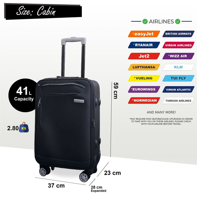 Lightweight Soft Shell 8 Wheels Luggage Travel Cabin Holiday Bags Suitcase Set