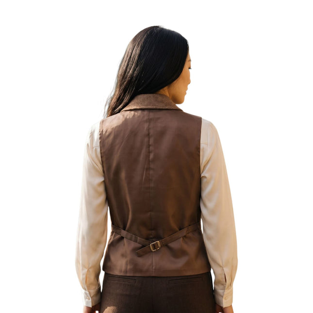 Women's Oak Brown Tailored Fit Tweed Waistcoat Formal Vest - TPSTZ-7