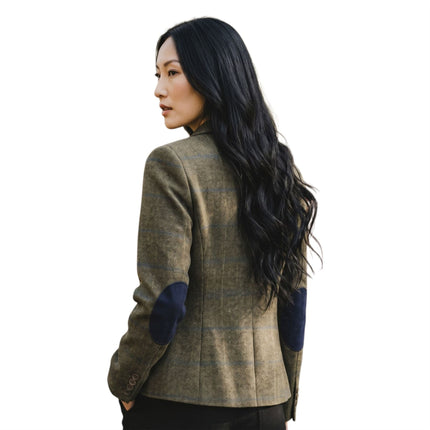 Women's Olive 2 Piece Check Formal Tweed Blazer & Waistcoat Set - TPSTZ-7