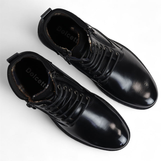 Men's Black Biker Lace-Up Ankle Boots