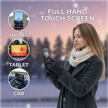 Womens Black Italian Leather Winter Bow Design Soft Wool Lining Gloves - L-GLV-401