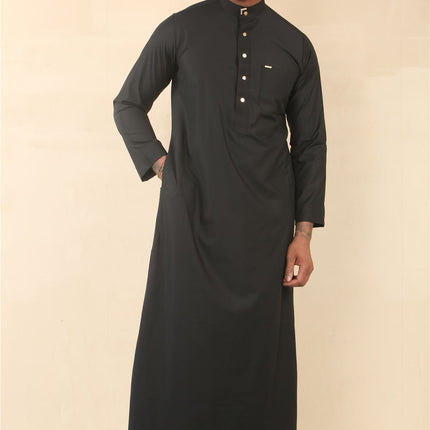 Men's Black Thobe Arab Saudi Emirati Islamic Clothing Jubba Robe