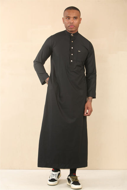 Men's Black Thobe Arab Saudi Emirati Islamic Clothing Jubba Robe