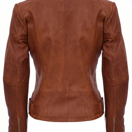 Womens Tan Leather Biker Jacket-Sacramento