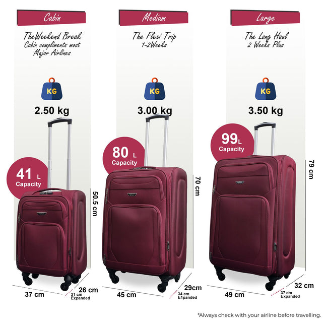Soft Shell Lightweight Nylon Suitcase Set 4 Wheel Travel Case Holiday Bags
