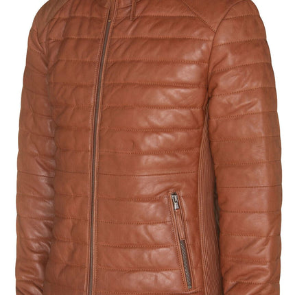 Mens Tan Quilted Leather Puffer Jacket - Tallinn