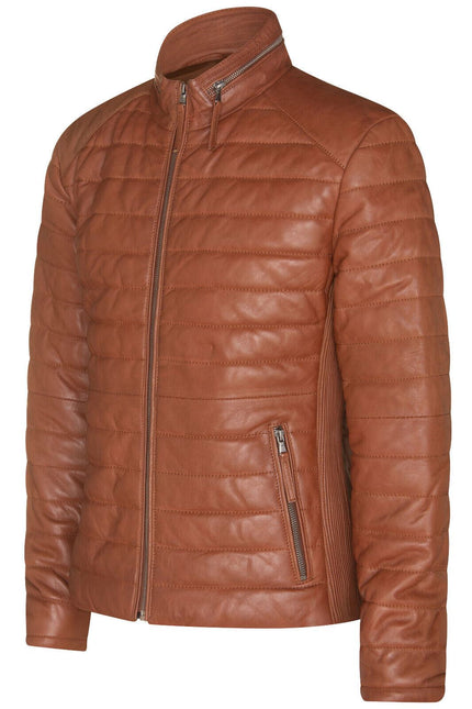 Mens Tan Quilted Leather Puffer Jacket - Tallinn