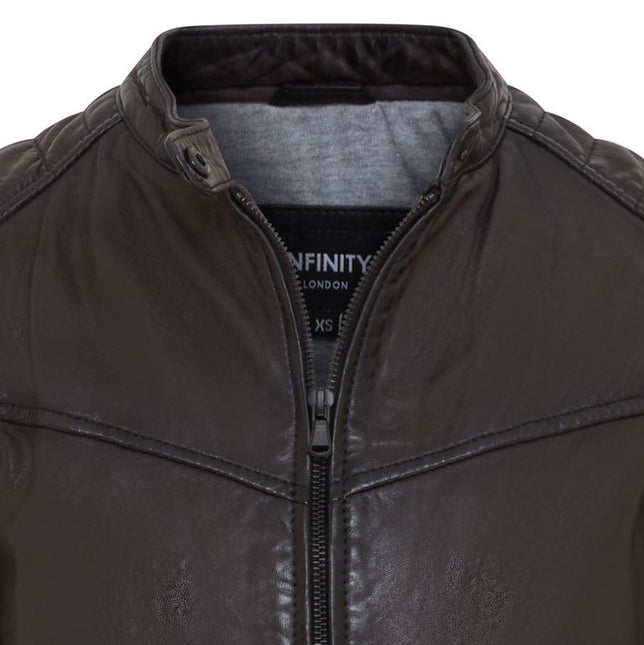Womens Retro Biker Quilted Vintage Leather Fitted Motorcycle Jacket