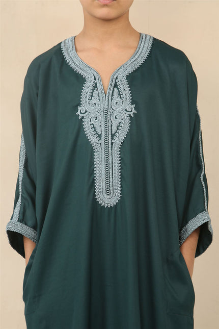 Kid's Boys Green Moroccan Thobe Jubba Robe Eid Djellaba Gandoura