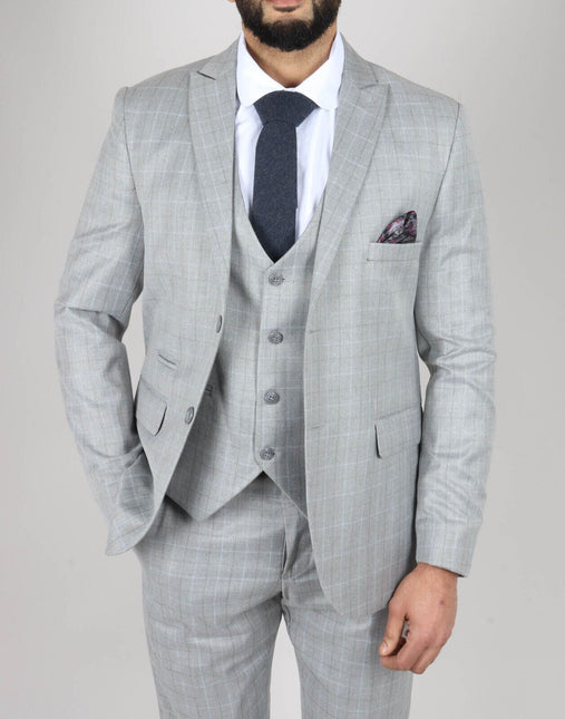 Mens IM2 Classic Plain Light Grey 3 Piece Suit