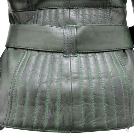 Womens Long Leather Biker Jacket-Quito