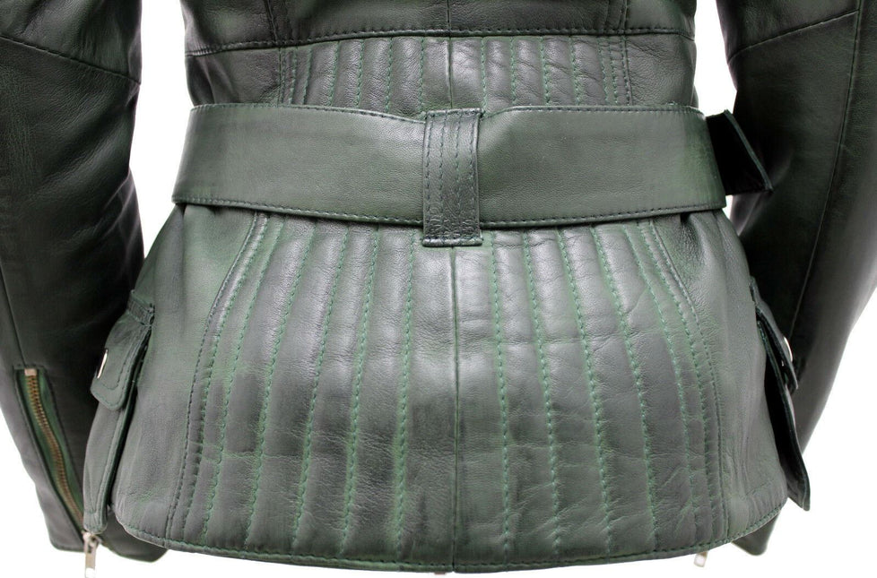 Womens Long Leather Biker Jacket-Quito