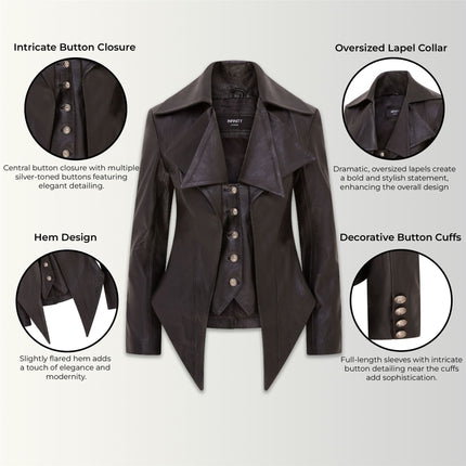 Womens Black Edwardian Gothic Victorian Leather Biker Jacket