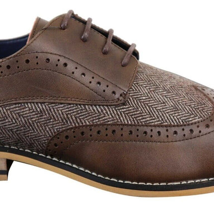 Mens Classic Oxford Tweed Brogue Shoes In Brown Leather
