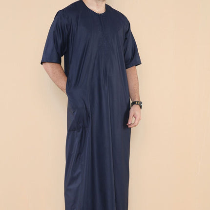 Mens Navy Thobe Jubba Islamic Arab Moroccan Saudi Zipped Kaftan Arab Robe