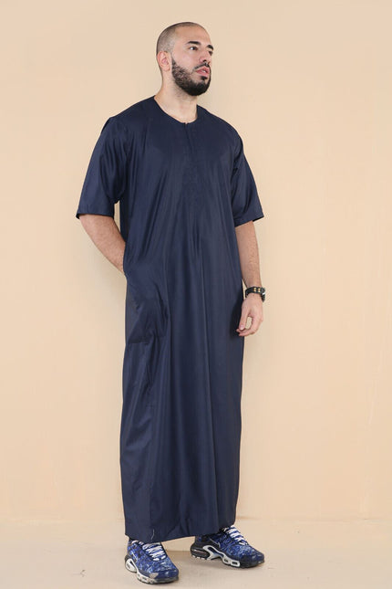 Mens Navy Thobe Jubba Islamic Arab Moroccan Saudi Zipped Kaftan Arab Robe