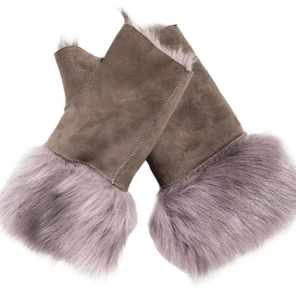 Womens Shearling  Mittens Fingerless Cuffs Toscana Suede Sheepskin Fur