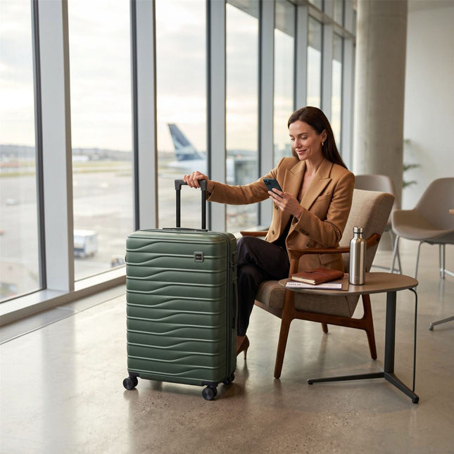 Hardshell Green Suitcase Set Robust 8 Wheel Luggage Cabin Case Bag