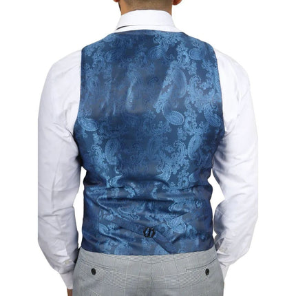 Men's Blue Checked 3 Piece Suit Tailored Fit Suit Formal Wedding