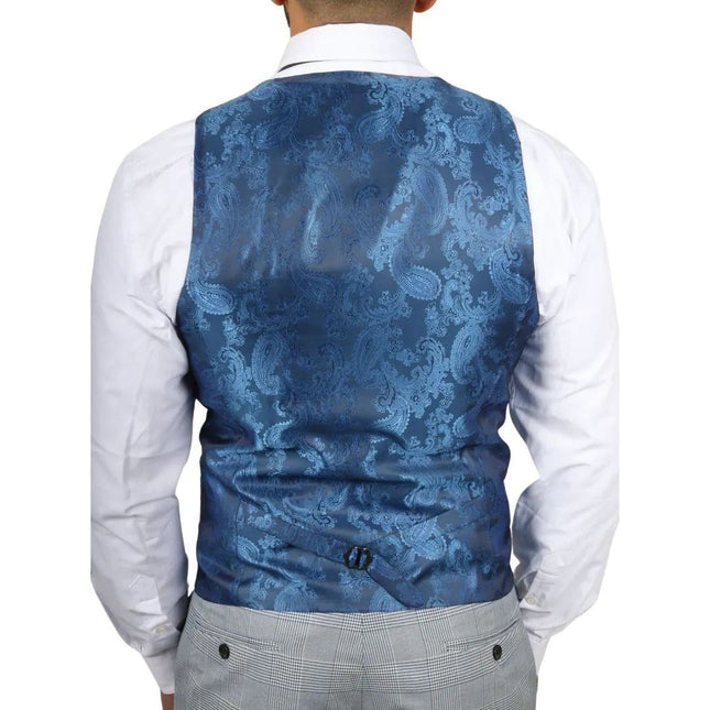 Men's Blue Checked 3 Piece Suit Tailored Fit Suit Formal Wedding