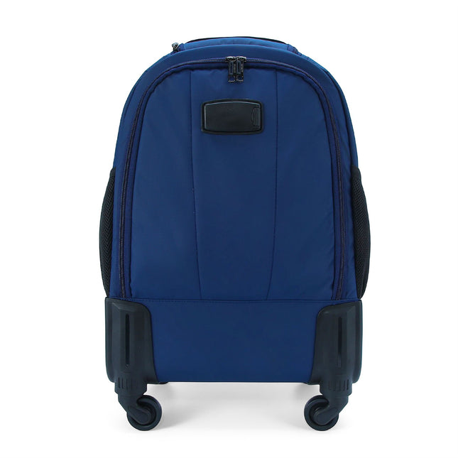 19" Blue Wheeled Laptop Backpack Premium PU 4 Wheel Trolley Rucksack