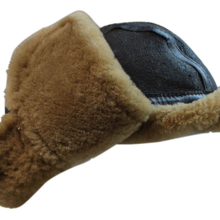 Men's B3 Brown Ginger RAF Aviator Sheepskin B-55 WW2 Trapper Flying Hat