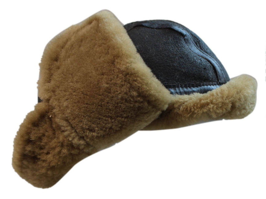 Men's B3 Brown Ginger RAF Aviator Sheepskin B-55 WW2 Trapper Flying Hat