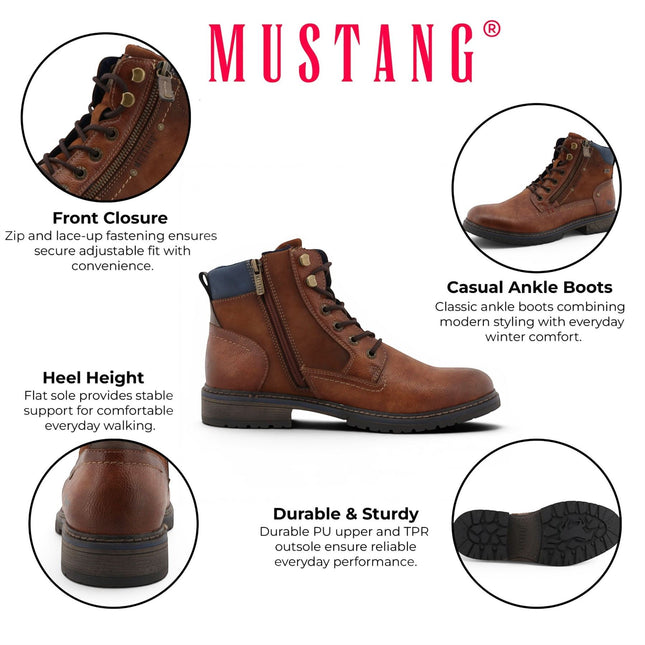 Mustang Men's Brown Faux Leather Winter Lace-Up Ankle Boots - M0031006