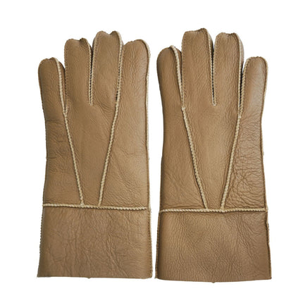 Infinity Leather Unisex Tan Sheepskin Leather Gloves with Roll Up/Down Cuff