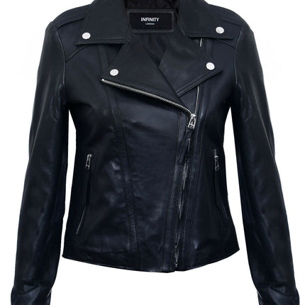 Womens Black Leather Biker Jacket-Tamale