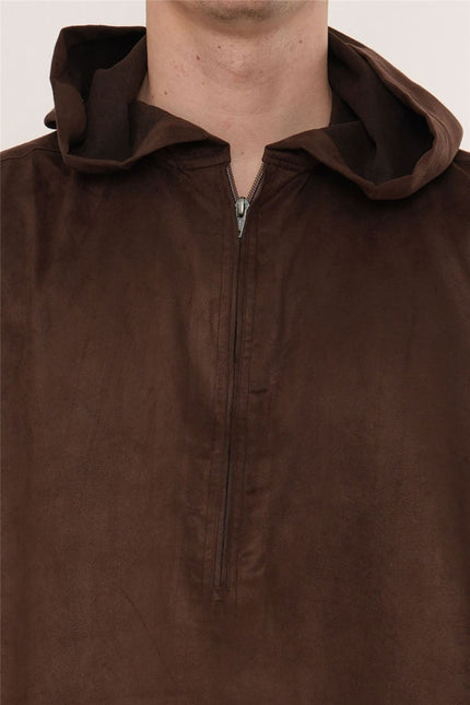 Men's Hooded Eid Brown Moroccan Jubba Robe Ramadan Eid Thobe - HM12