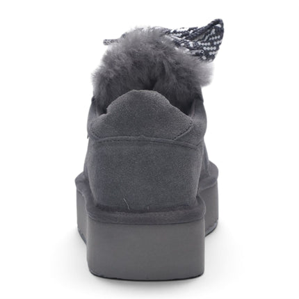 Women’s Grey Genuine Sheepskin Fur-Lined Winter Wedge Trainers - Moonstone