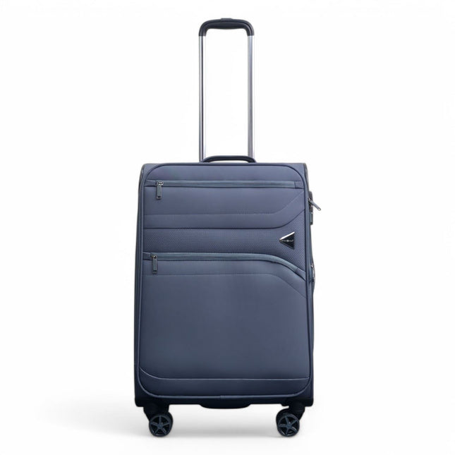 Lightweight Soft Grey Dual 4 Wheel Cabin Luggage Suitcase Set