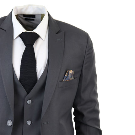 Mens IM1 Classic Plain Charcoal 3 Piece Suit