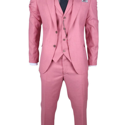 Men's 3 Piece Pink Tailored Fit Party Suit Race Day