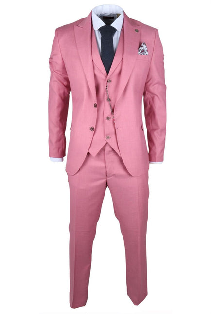 Men's 3 Piece Pink Tailored Fit Party Suit Race Day