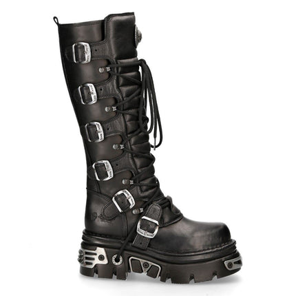New Rock Knee High Black Leather Gothic Boots - 272-S1