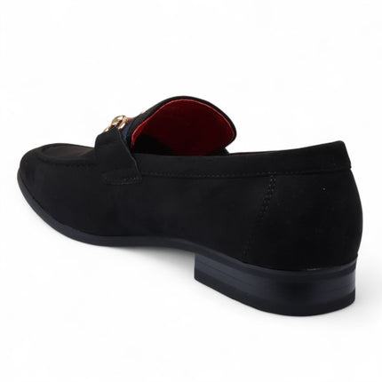 Men's Black Suede Loafers with Gold Buckle Slip-On Dress Shoes