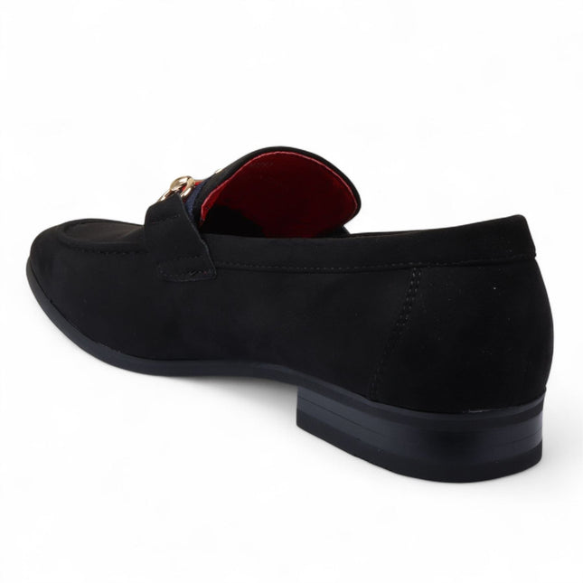 Men's Black Suede Loafers with Gold Buckle Slip-On Dress Shoes