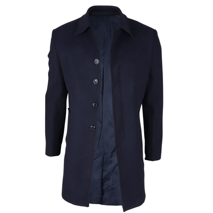 Men's Wool Blend Classic Collar Navy Overcoat