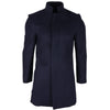 Men's Navy Stand Collar Wool Blend Overcoat