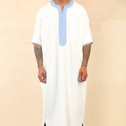 Men's White Moroccan Thobe Djellaba Jubba Robe Eid