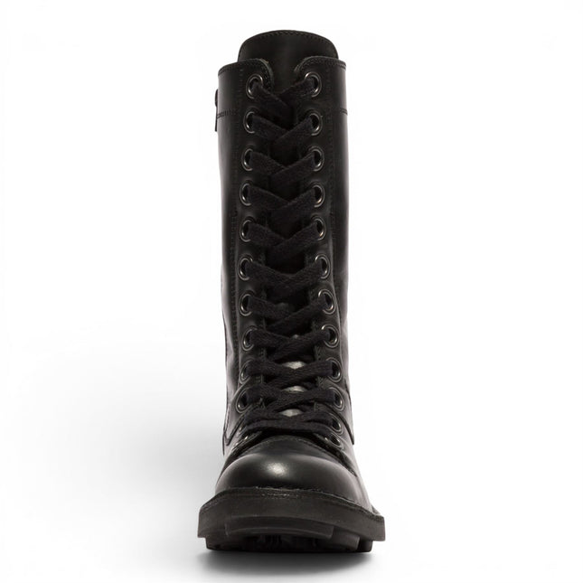 Fly London Women’s Black Leather Lace-Up Combat Ankle Boots- NOLE176