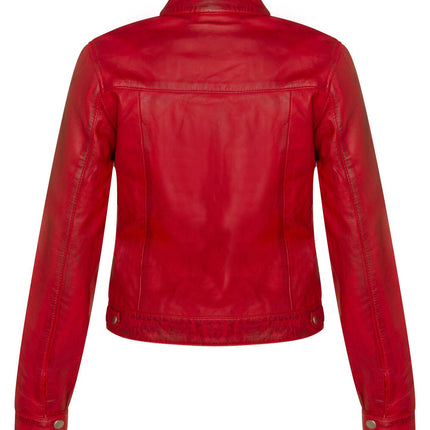 Womens Plain Leather Moto Biker Jacket-Braga