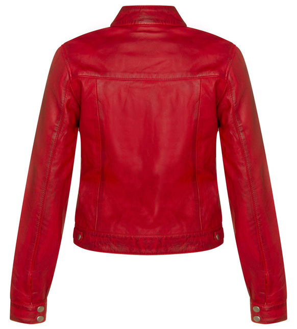 Womens Plain Leather Moto Biker Jacket-Braga