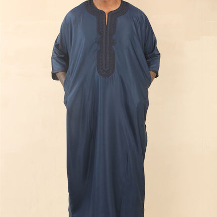 Men's Blue Moroccan Thobe Djellaba Jubba Robe Eid