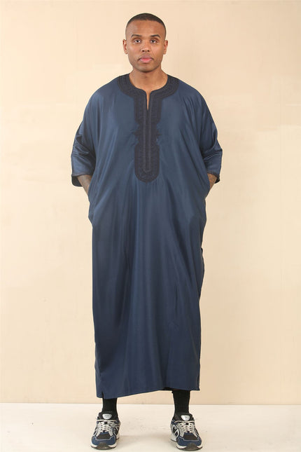 Men's Blue Moroccan Thobe Djellaba Jubba Robe Eid