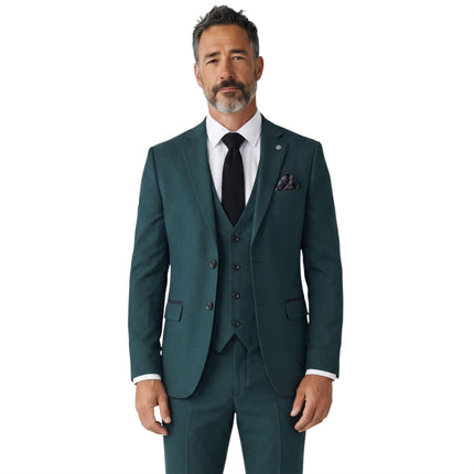 Men's Green Formal 3 Piece Tailored Fit Plain Suit - IM4