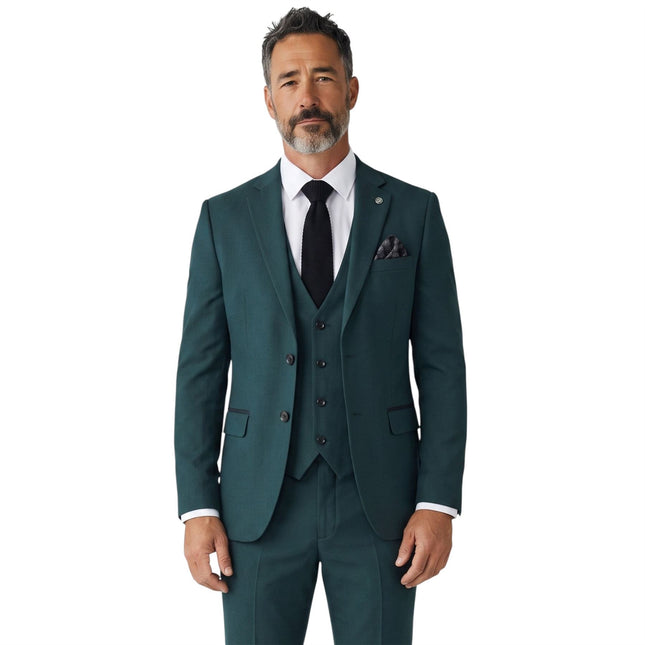 Men's Green Formal 3 Piece Tailored Fit Plain Suit - IM4
