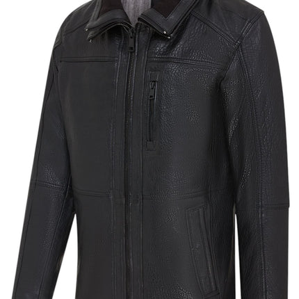 Mens Warm Mid-Length Leather Biker Coat - Sikander